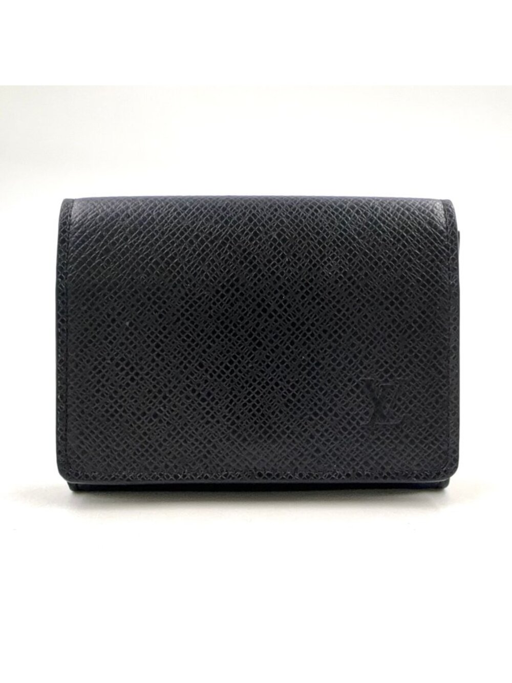 Louis Vuitton Envelope Business Card Holder NM Taiga Noir Black Case Silver